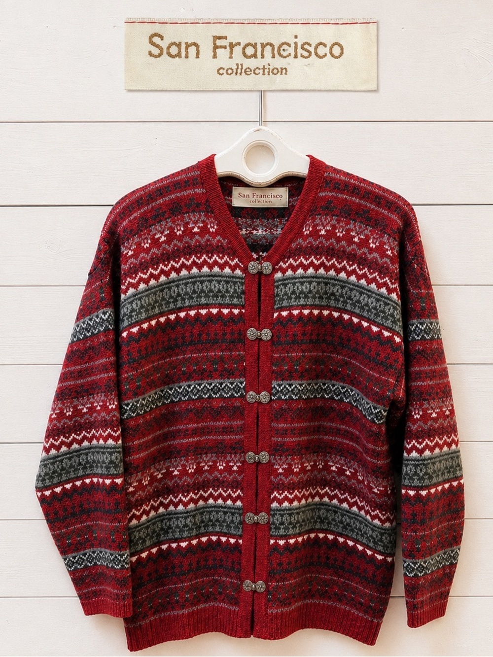 ❣️SAN FRANCISCO COLLECTIONS Red Nordic Knit Cardigan – L/XL (Estimated)